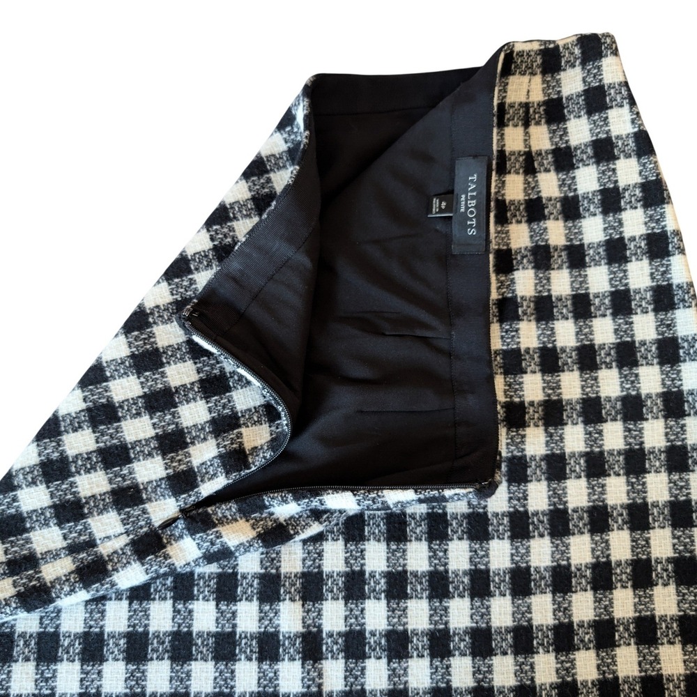Talbots Skirt Womens 4 Petite Black White Check Plaid Wool Blend Lined 4P PH5289 - Picture 3 of 5
